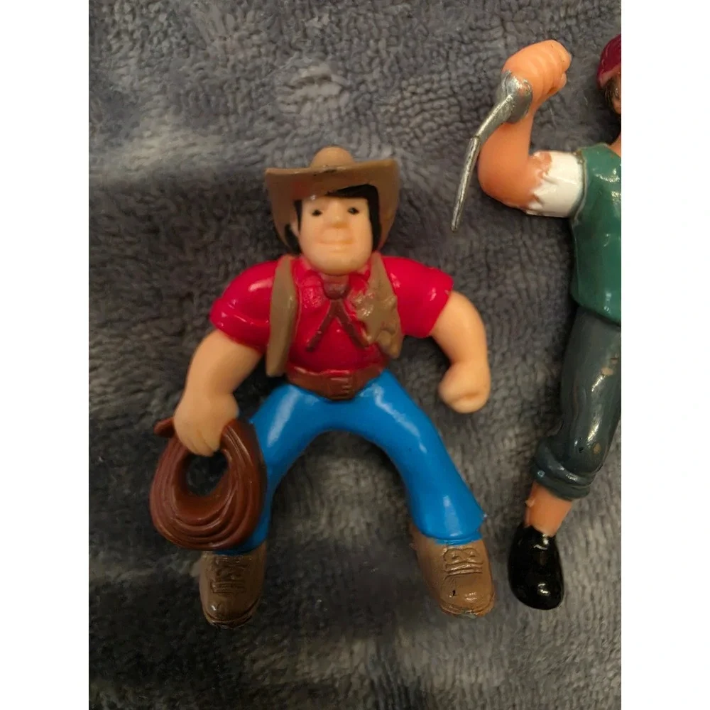 Vintage PVC Lincoln Log Figure Lot Cowboy w/ Lasso & Pirate with Cutlass Toy Set
